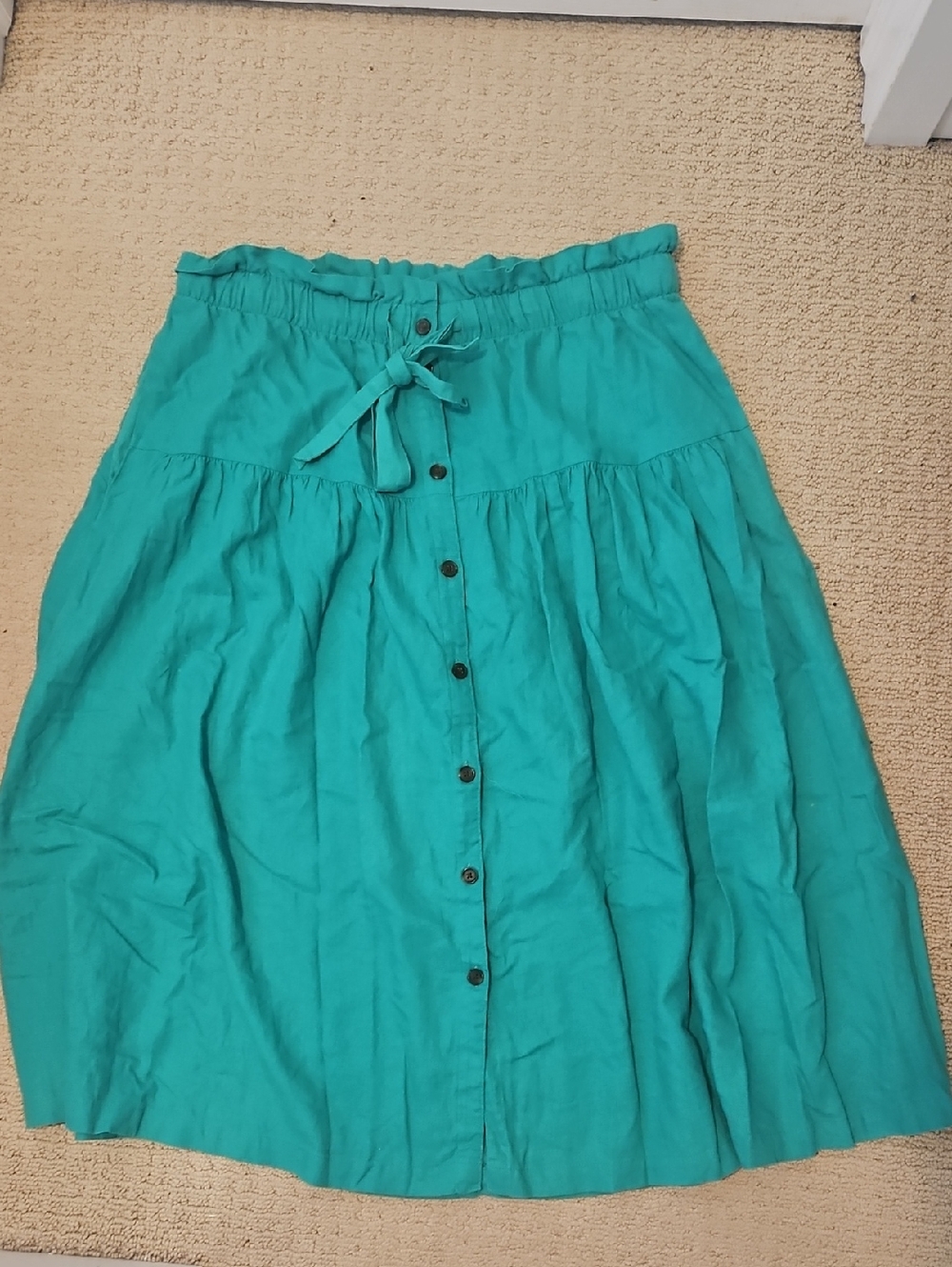 Universal Thread Teal Button-Front Midi Skirt with Tie Waist